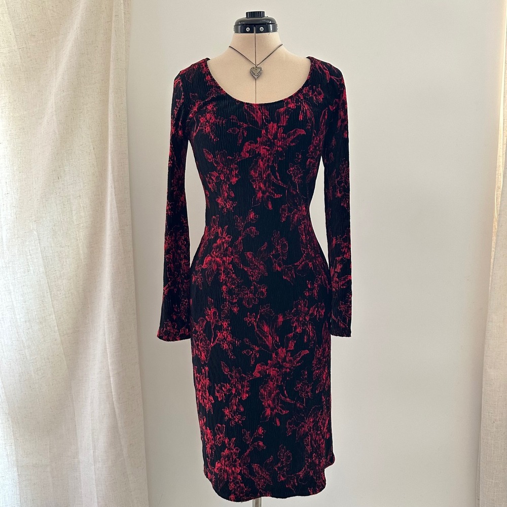 Anthropologie HD in Paris Red Black Floral Velvet Midi Dress Small Whimsigoth